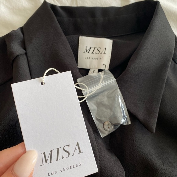 Misa- NWT Black Ruffle Longsleeve Button Down Shirt - Picture 1 of 14